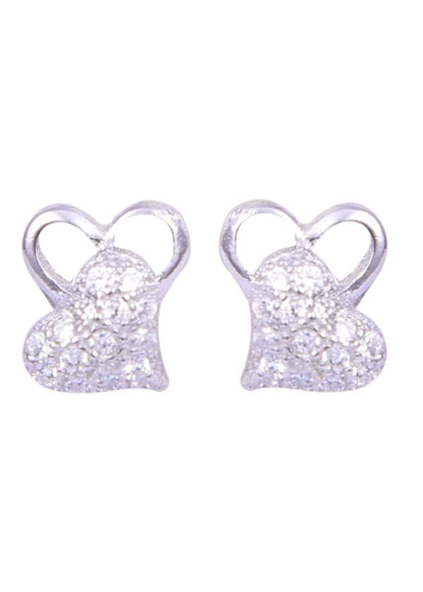 925 Sterling Silver Elegant And small Heart Shape Cz Stud - Studs