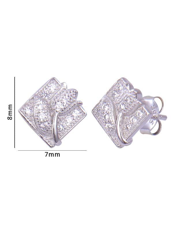 925 Sterling Silver Flower On Square Cz studs - Studs
