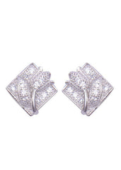 925 Sterling Silver Flower On Square Cz studs - Studs