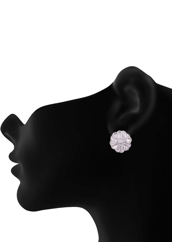 925 Sterling Silver Flower Shape Cubic Zircon Studs - Studs