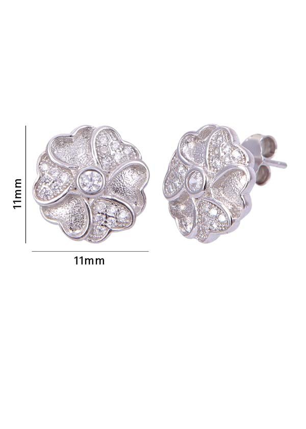 925 Sterling Silver Flower Shape Cubic Zircon Studs - Studs
