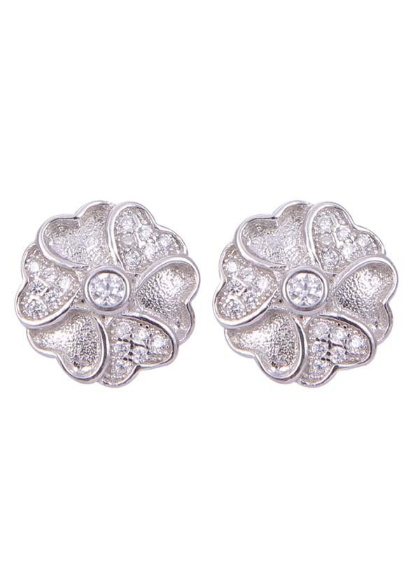 925 Sterling Silver Flower Shape Cubic Zircon Studs - Studs