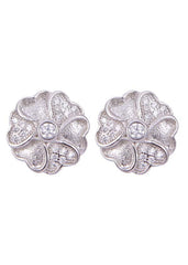 925 Sterling Silver Flower Shape Cubic Zircon Studs - Studs