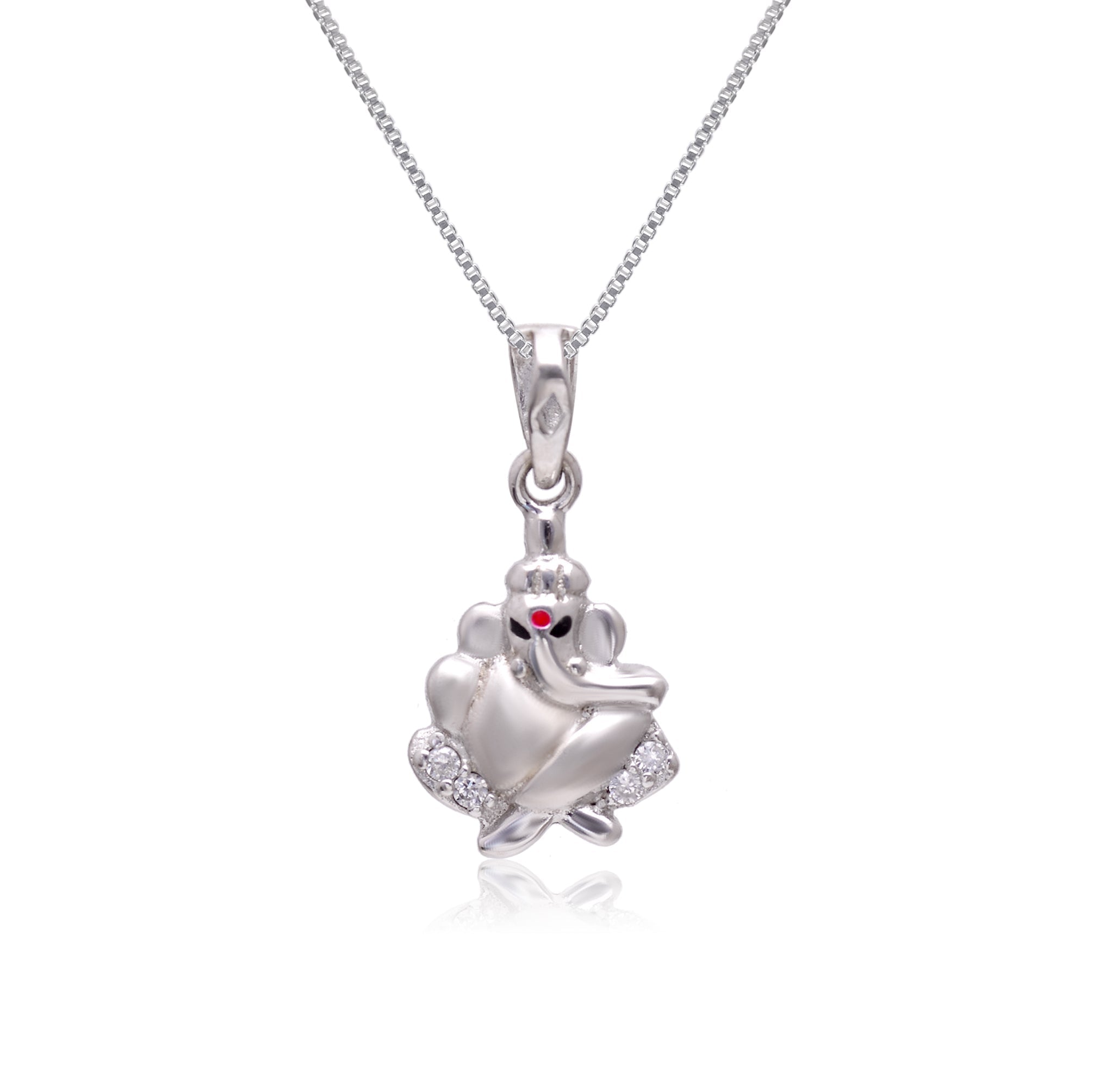 92.5 Sterling Silver Ganesh Pendant with Cz Stones with 18 inch Chain - Pendants