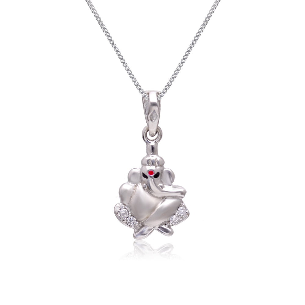 92.5 Sterling Silver Ganesh Pendant with Cz Stones with 18 inch Chain - Pendants