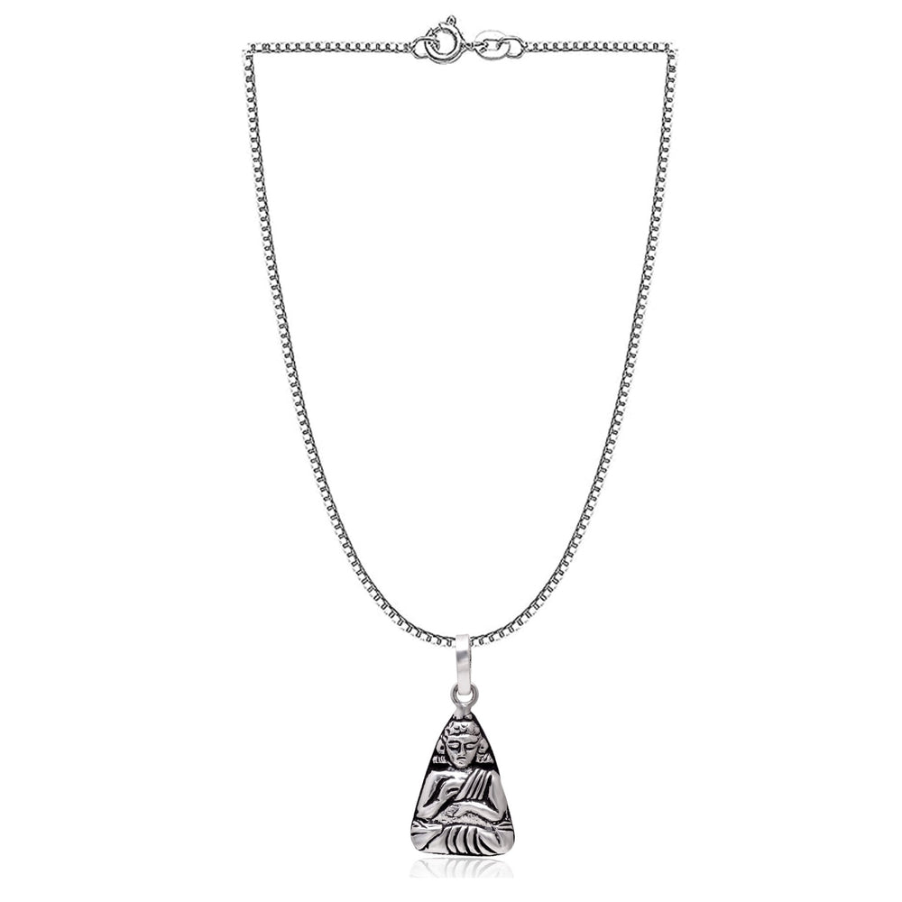 92.5 Sterling Silver Gautam Buddha Unisex Pendant with Chain - Pendants