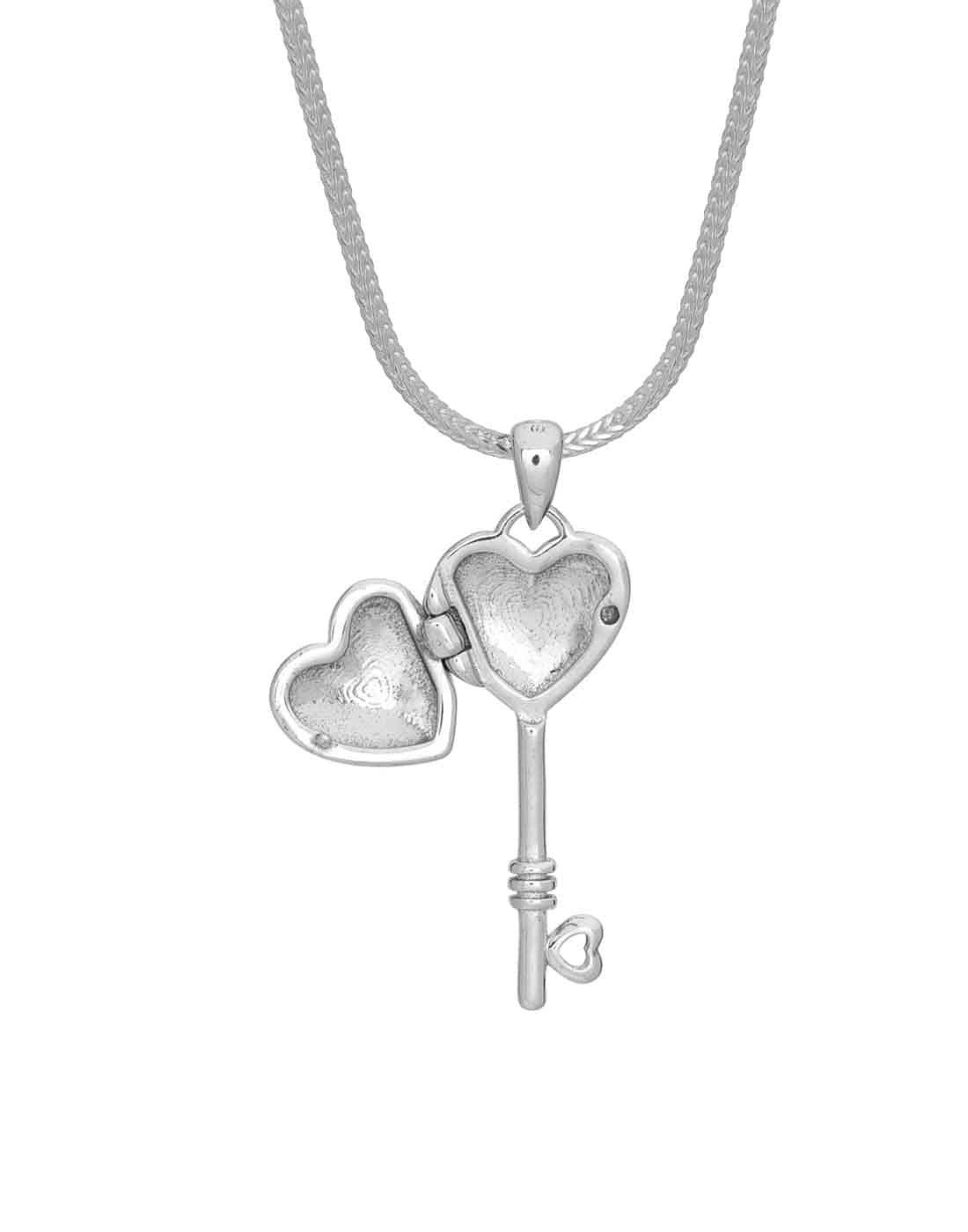 92.5 Sterling Silver Heart and Key Shape Love Photo Locket Pendant - Pendants