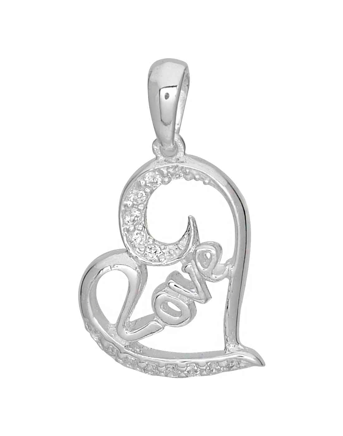 92.5 Sterling Silver Heart Shape Love pendant with Silver Chain - Pendants