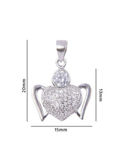 92.5 Sterling Silver Heart Shape pendant with CZ Stones and Silver Chain - Pendants