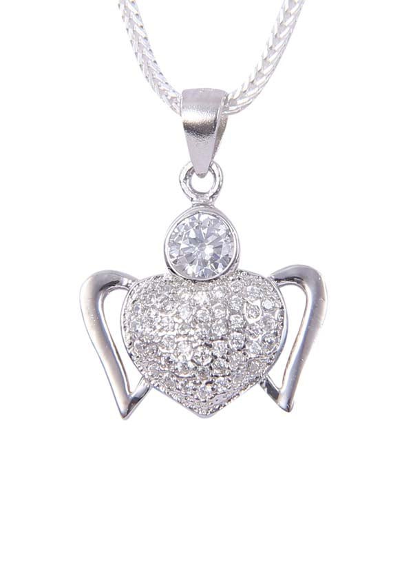 92.5 Sterling Silver Heart Shape pendant with CZ Stones and Silver Chain - Pendants