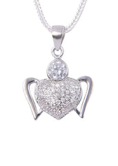92.5 Sterling Silver Heart Shape pendant with CZ Stones and Silver Chain - Pendants
