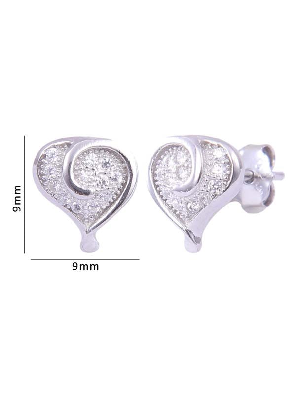 925 Sterling Silver Heart-Shaped Cubic Zirconia Studs Earring - Studs
