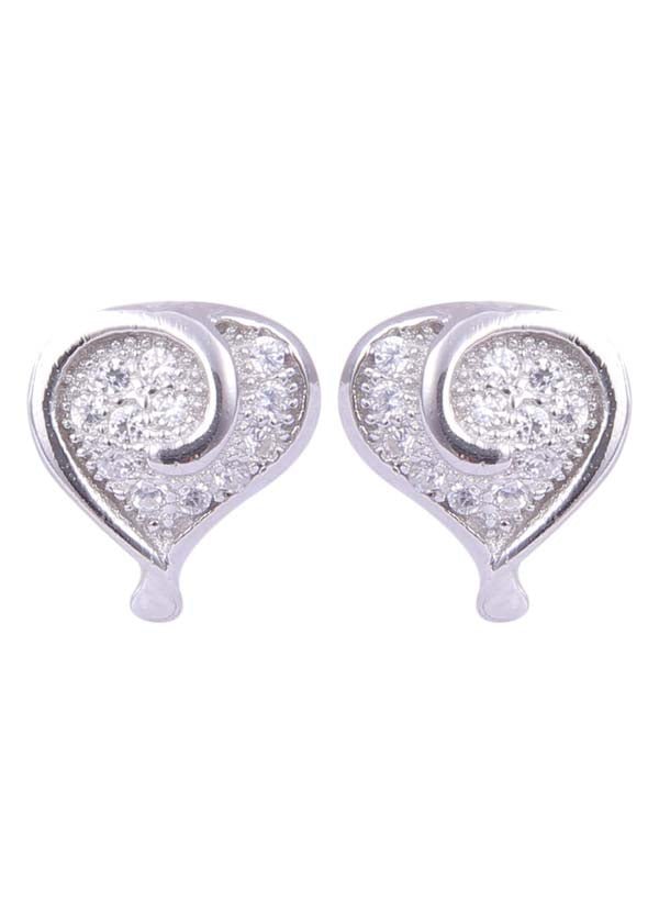 925 Sterling Silver Heart-Shaped Cubic Zirconia Studs Earring - Studs