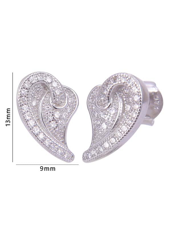 925 Sterling Silver Heart-Shaped Cubic Zirconia Studs Earrings - Studs