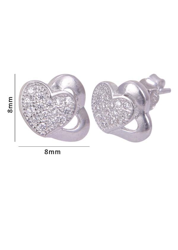 925 Sterling Silver Heart-Shaped Cubic Zirconia Studs Earrings - Studs