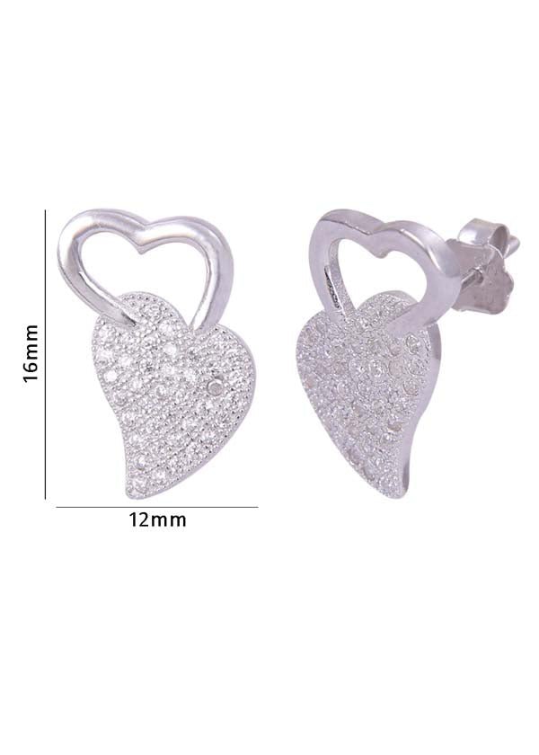 925 Sterling Silver Heart-Shaped Cubic Zirconia Studs Earrings - Studs