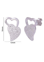 925 Sterling Silver Heart-Shaped Cubic Zirconia Studs Earrings - Studs