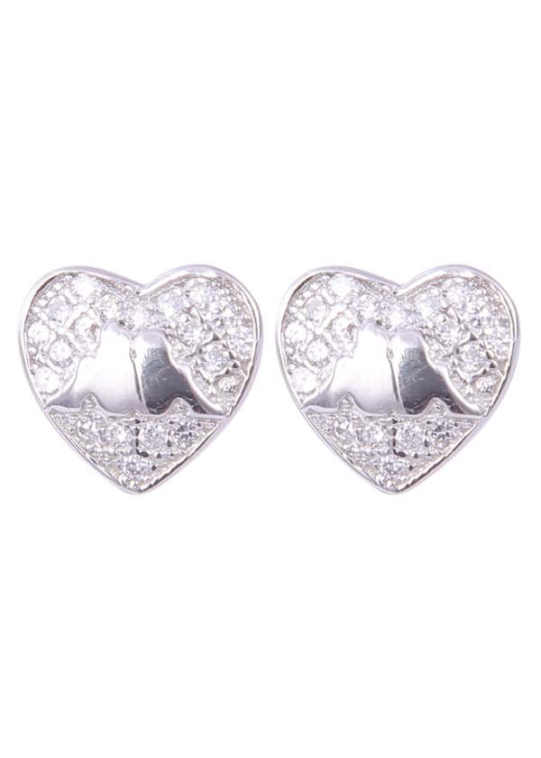 925 Sterling Silver Heart-Shaped Cubic Zirconia Studs Earrings - Studs