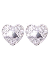 925 Sterling Silver Heart-Shaped Cubic Zirconia Studs Earrings - Studs