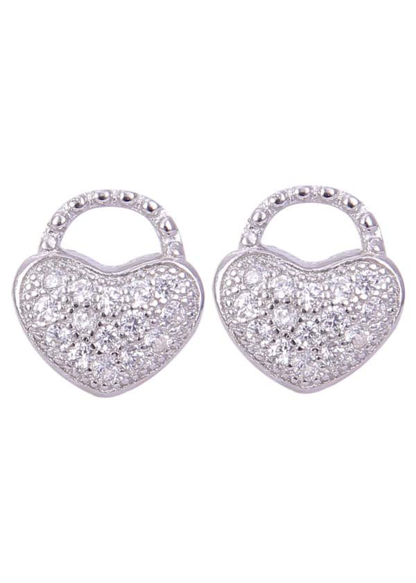 925 Sterling Silver Heart-Shaped Cubic Zirconia Studs Earrings - Studs