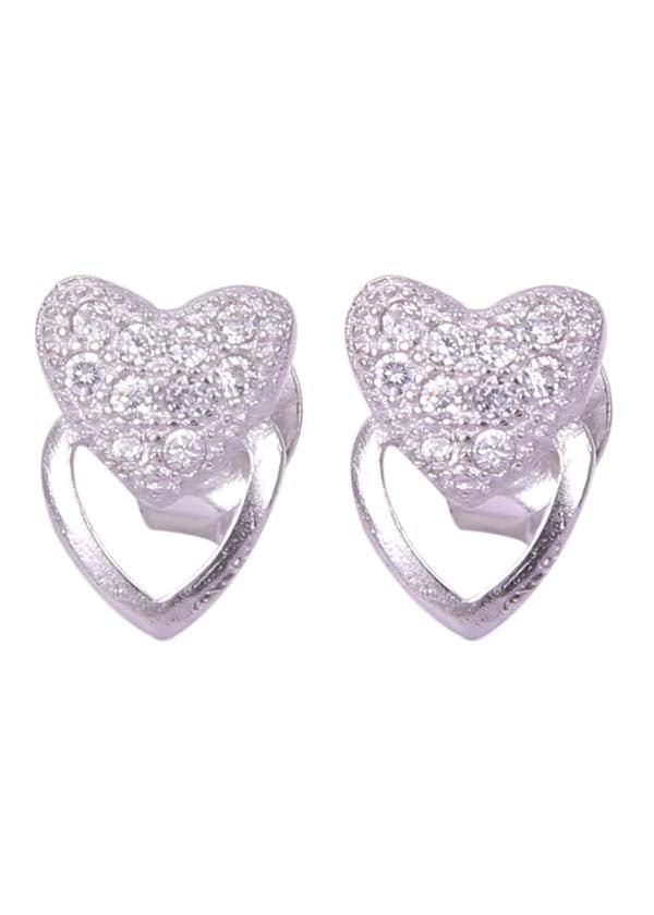 925 Sterling Silver Heart-Shaped Cubic Zirconia Studs Earrings - Studs