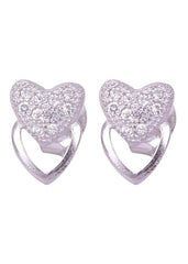 925 Sterling Silver Heart-Shaped Cubic Zirconia Studs Earrings - Studs