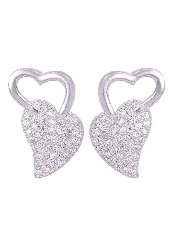 925 Sterling Silver Heart-Shaped Cubic Zirconia Studs Earrings - Studs