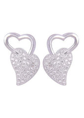 925 Sterling Silver Heart-Shaped Cubic Zirconia Studs Earrings - Studs