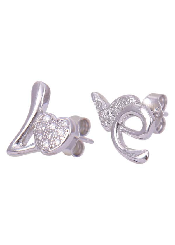 925 Sterling Silver Heart-Shaped Cubic Zirconia Studs Earrings - Studs