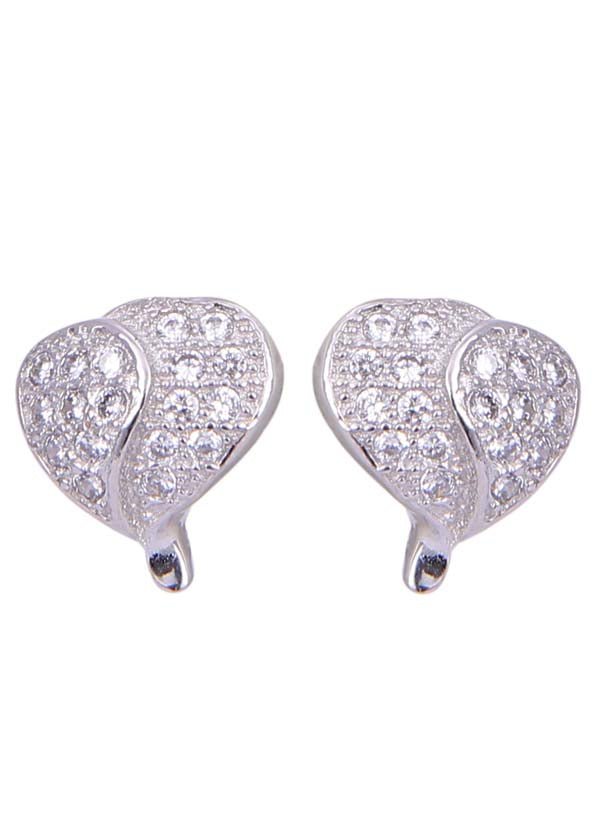 925 Sterling Silver Heart-Shaped Cubic Zirconia Studs Earrings - Studs