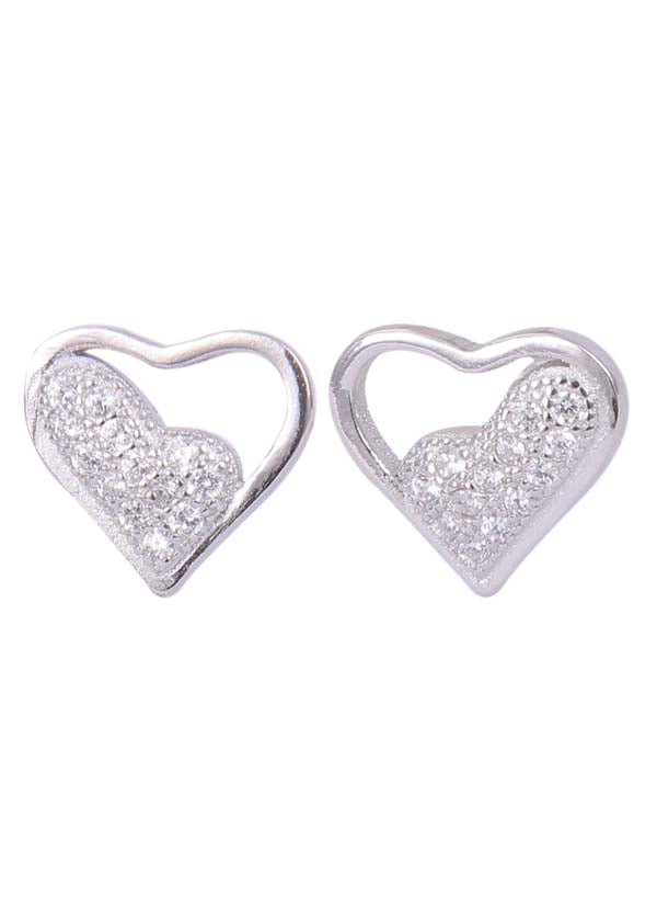 925 Sterling Silver Heart-Shaped Cubic Zirconia Studs Earrings - Studs