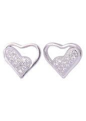 925 Sterling Silver Heart-Shaped Cubic Zirconia Studs Earrings - Studs