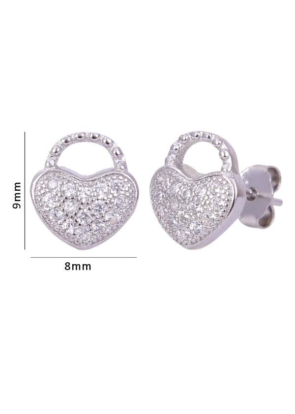 925 Sterling Silver Heart-Shaped Cubic Zirconia Studs Earrings - Studs
