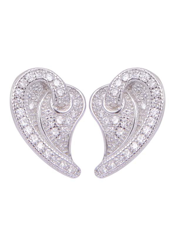 925 Sterling Silver Heart-Shaped Cubic Zirconia Studs Earrings - Studs