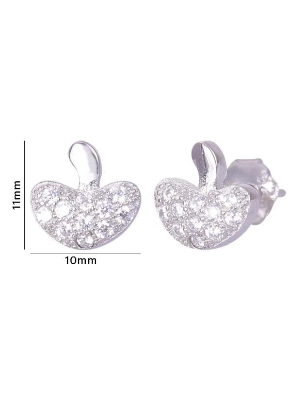 925 Sterling Silver Heart-Shaped Cubic Zirconia Studs Earrings - Studs