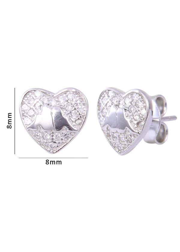 925 Sterling Silver Heart-Shaped Cubic Zirconia Studs Earrings - Studs