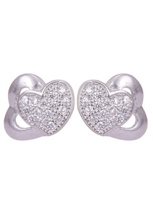 925 Sterling Silver Heart-Shaped Cubic Zirconia Studs Earrings - Studs