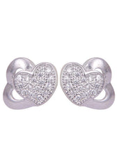 925 Sterling Silver Heart-Shaped Cubic Zirconia Studs Earrings - Studs