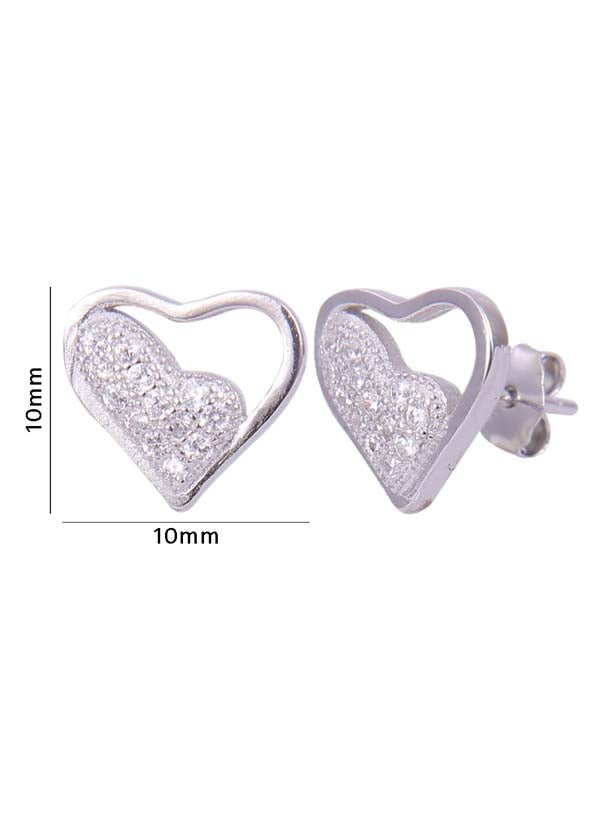 925 Sterling Silver Heart-Shaped Cubic Zirconia Studs Earrings - Studs