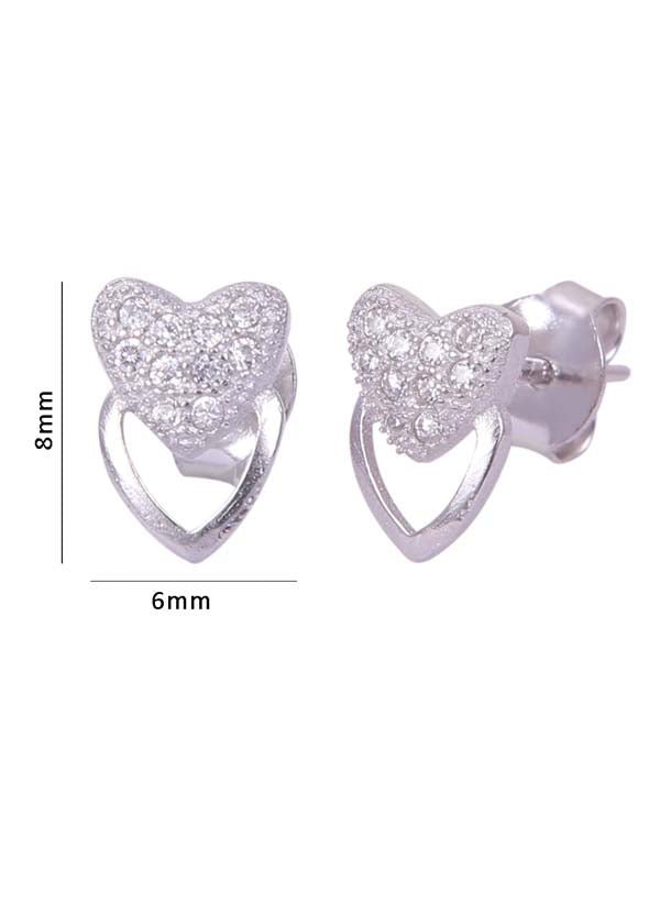 925 Sterling Silver Heart-Shaped Cubic Zirconia Studs Earrings - Studs