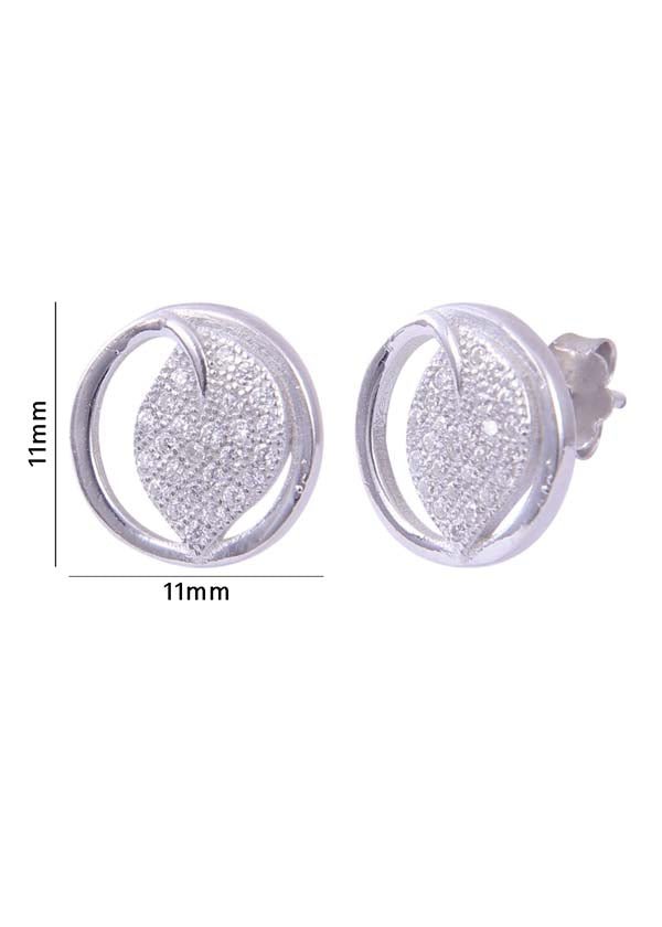 925 Sterling Silver Leaf in a circle Cz Studs - Studs