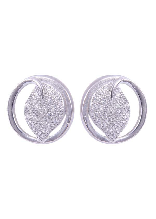 925 Sterling Silver Leaf in a circle Cz Studs - Studs