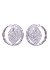 925 Sterling Silver Leaf in a circle Cz Studs - Studs