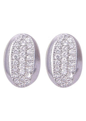 925 Sterling Silver Oval Shape Cubic Zircon Stud - Studs