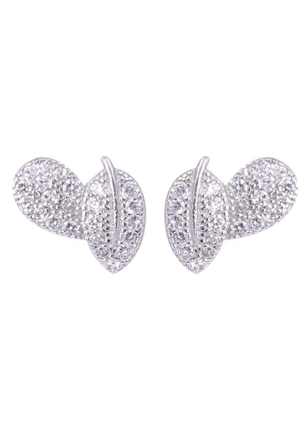 925 Sterling Silver Pair of Beautiful And Small Leaf Cubic Zircon Studs - Studs