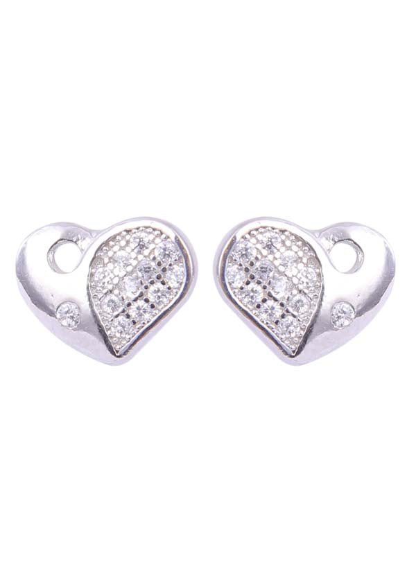 925 Sterling Silver Pair of Beautiful Heart Cubic Zircon Studs - Studs