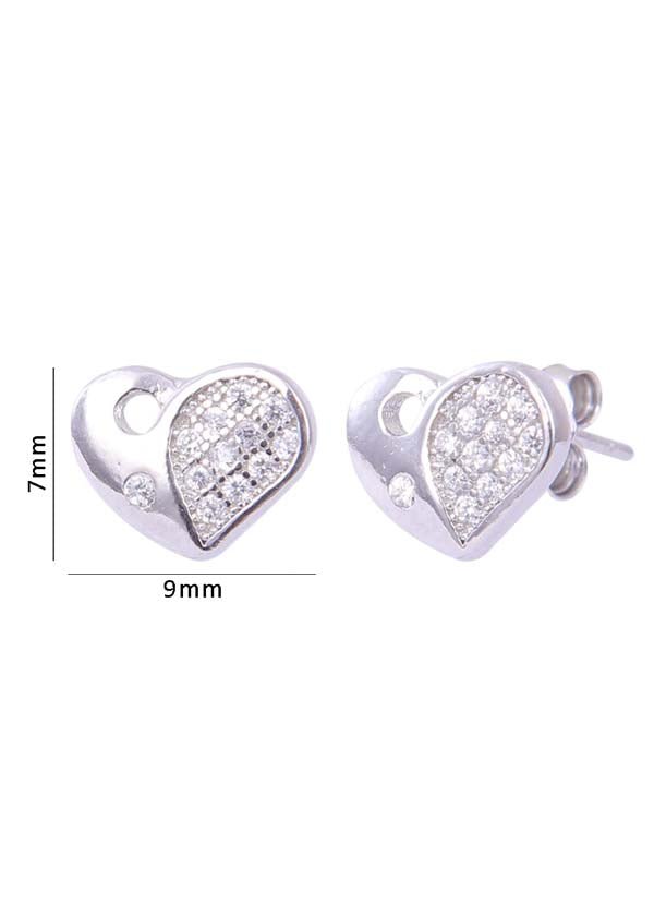 925 Sterling Silver Pair of Beautiful Heart Cubic Zircon Studs - Studs