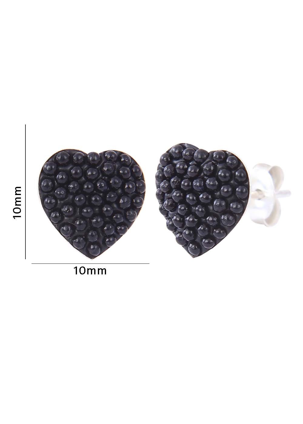 92.5 Sterling Silver Pair of black pearl Heart shape Studs - Studs
