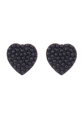 92.5 Sterling Silver Pair of black pearl Heart shape Studs - Studs