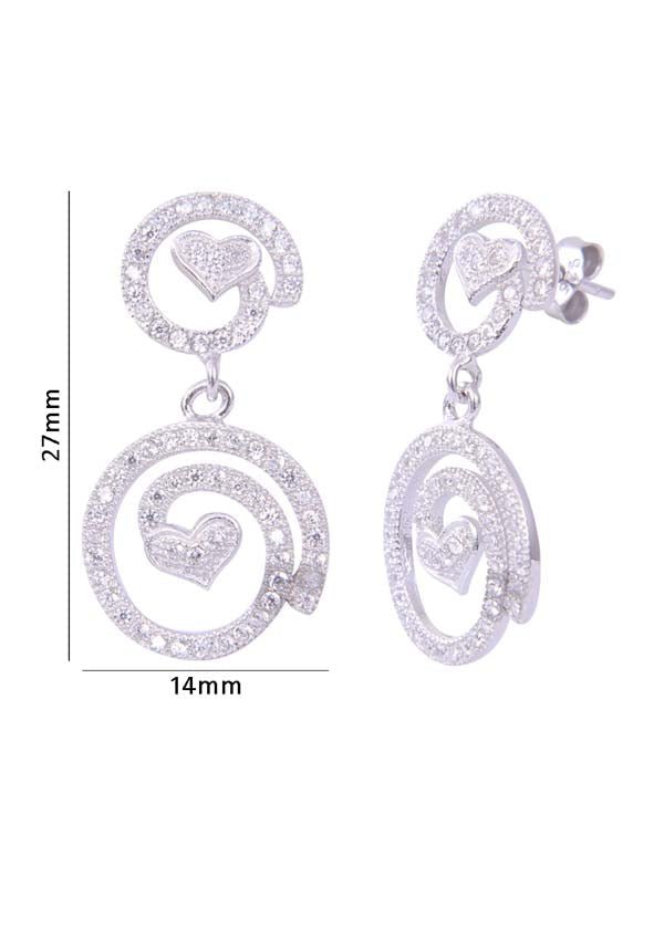 925 Sterling Silver Pair of Designer Love Heart Studs With Cubic Zirconia CZ Stones - Danglers
